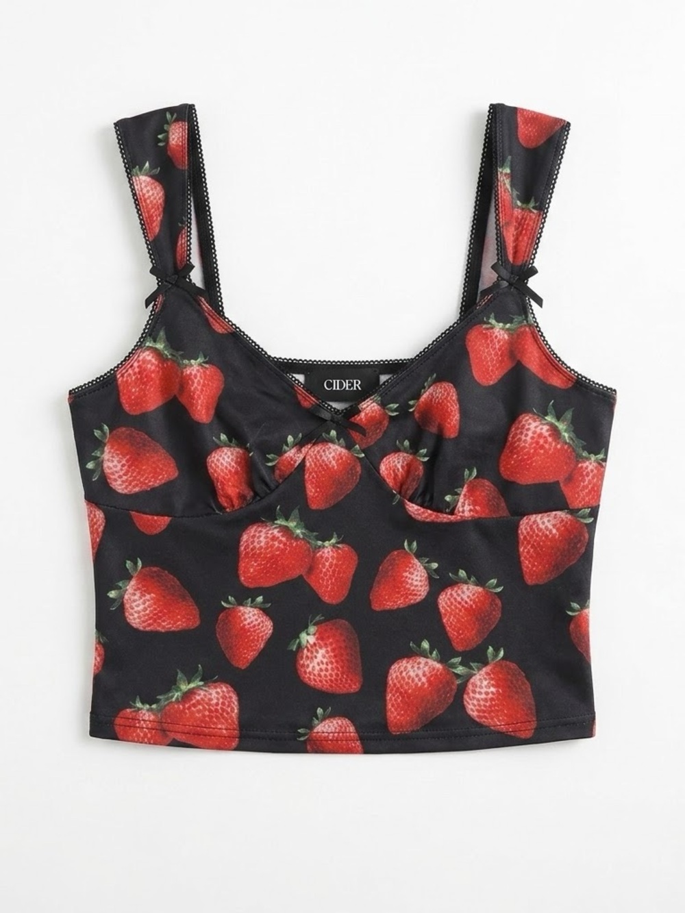 Cider Strawberry Girl Print Corset Cami Crop Top Y2K Coquette NWT